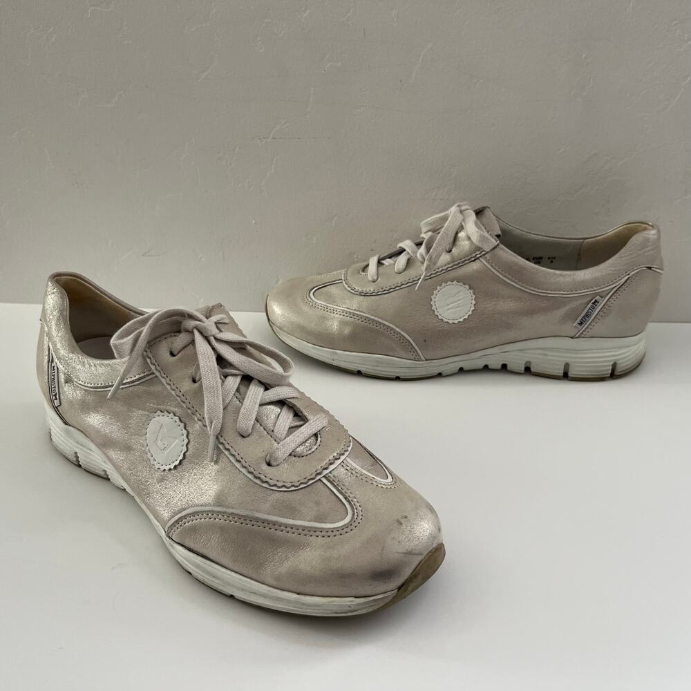 Mephisto Yael Runoff Leather Sneakers Women's Size 9 Silver Metallic Shimmer
